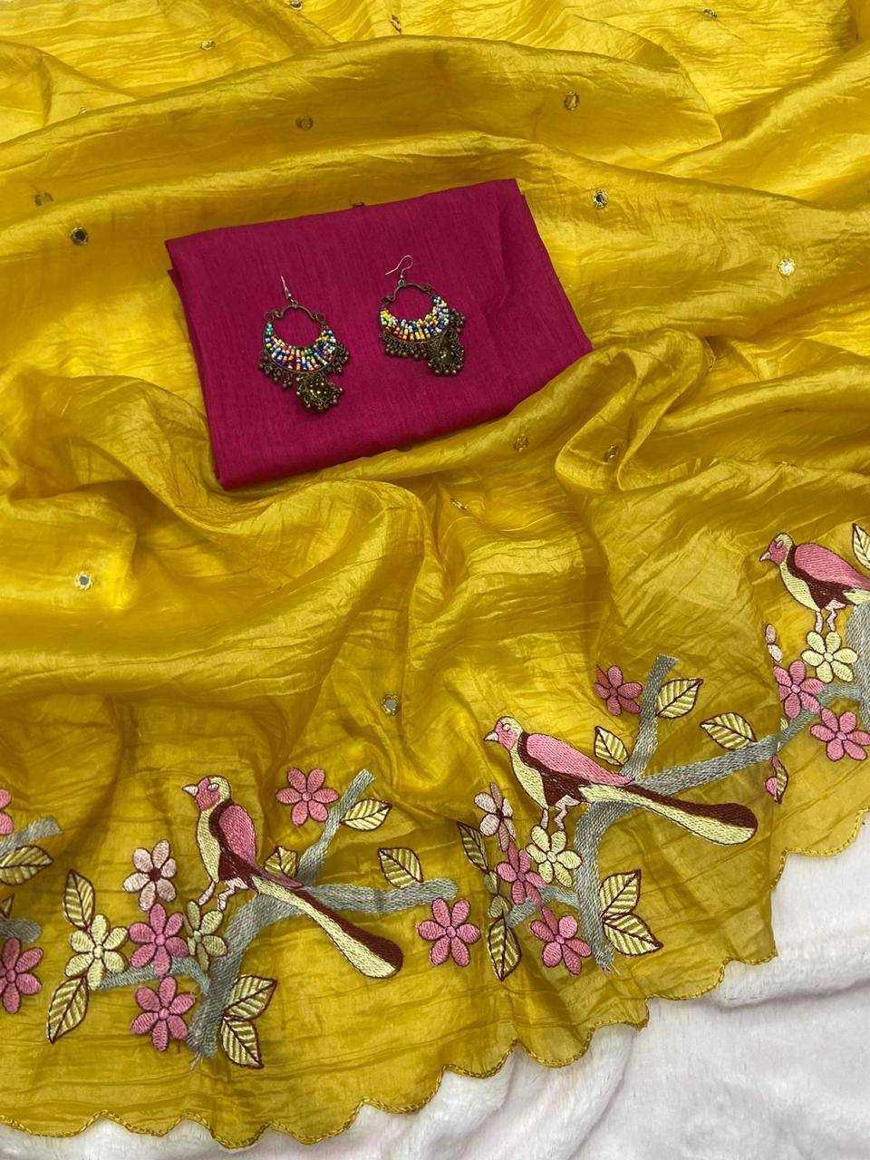 YNF SOFT GOLD CRUSH KESH250 RGF07 SAREES WHOLESALE EMBROIDERED CUT WORK FANCY SAREES MANUFACTURER- Kapda Export