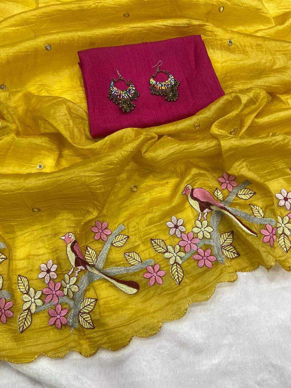 YNF SOFT GOLD CRUSH KESH250 RGF07 SAREES WHOLESALE EMBROIDERED CUT WORK FANCY SAREES MANUFACTURER- Kapda Export