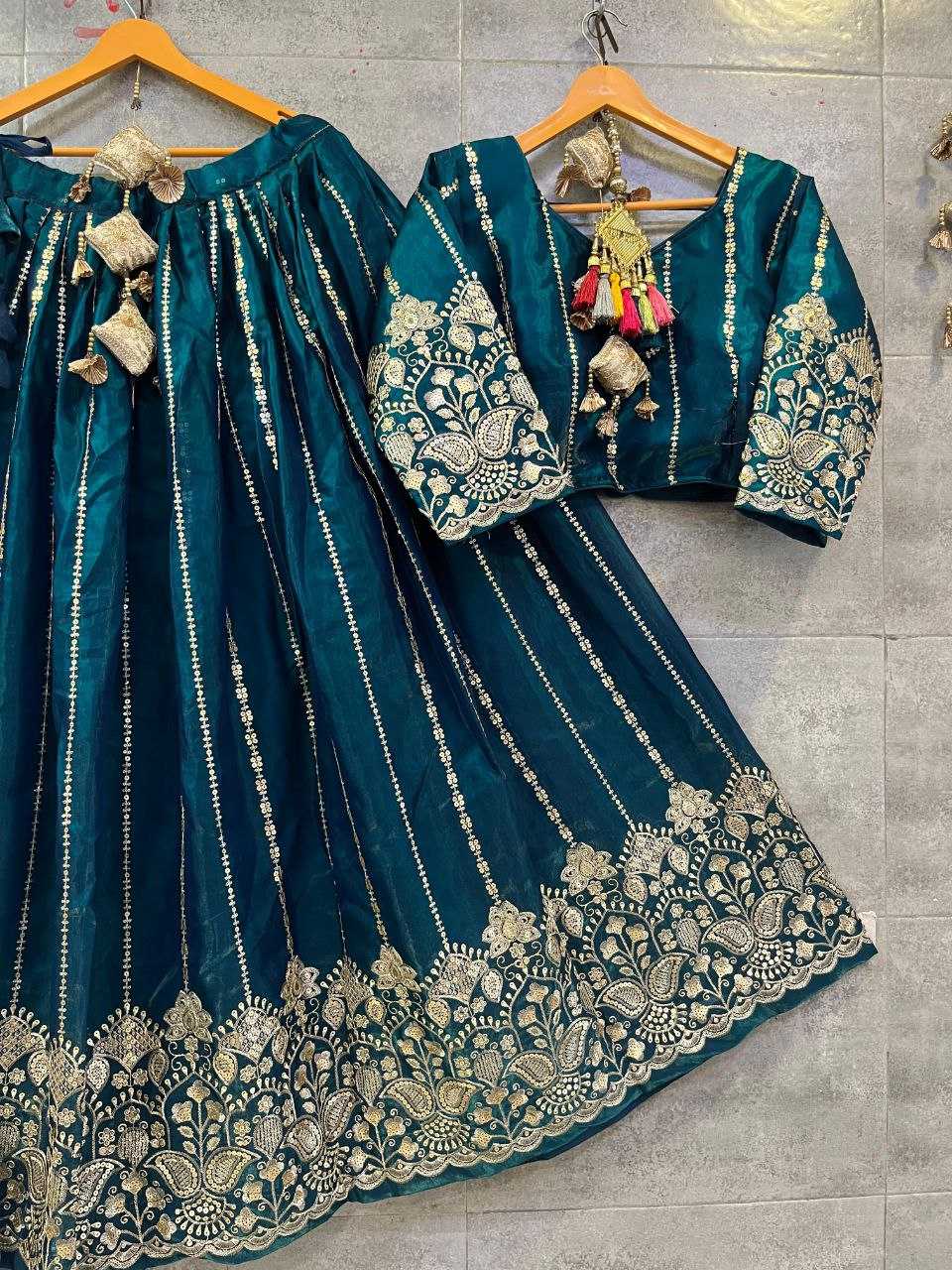 YNF TISSUE SILK KESH179 AHB105 LEHENGAS WHOLESALE DESIGNER SILK WEDDING SEQUNIS LEHENGAS MANUFACTURER- Kapda Export