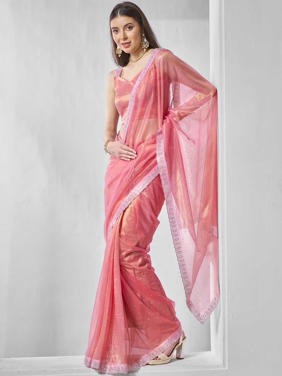 YNF TISSUE SILK KESH235 TISSUE SAREES WHOLESALE PARTY WEAR NET TISSUE SILK PAIN SAREES MANUFACTURER- Kapda Export