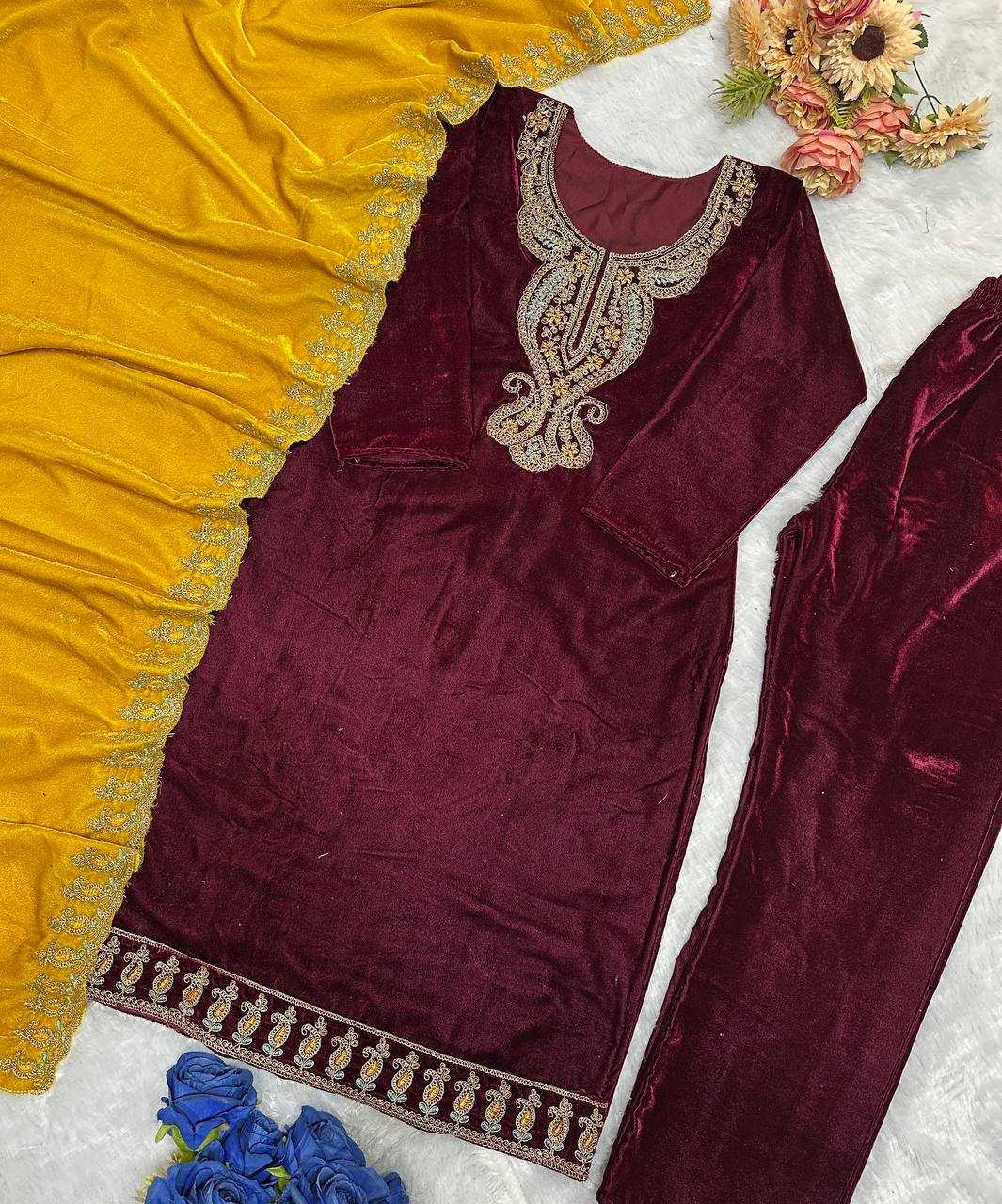 YNF VELEVT KESH147 234 SUITS & DRESSES WHOLESALE VELVET PARTY WEAR EMBROIDERY SUITS MANUFACTURE- Kapda Export