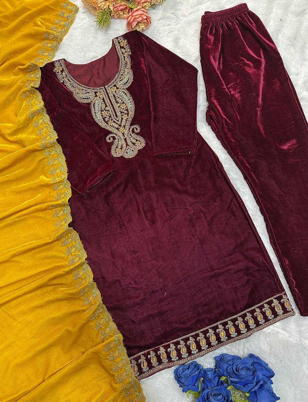 YNF VELEVT KESH147 234 SUITS & DRESSES WHOLESALE VELVET PARTY WEAR EMBROIDERY SUITS MANUFACTURE- Kapda Export