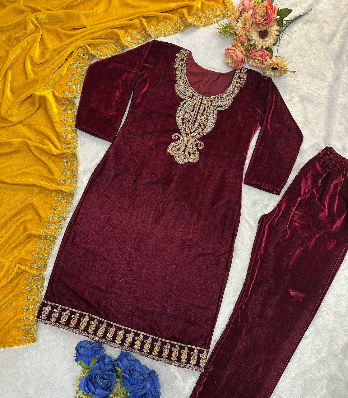 YNF VELEVT KESH147 234 SUITS & DRESSES WHOLESALE VELVET PARTY WEAR EMBROIDERY SUITS MANUFACTURE- Kapda Export