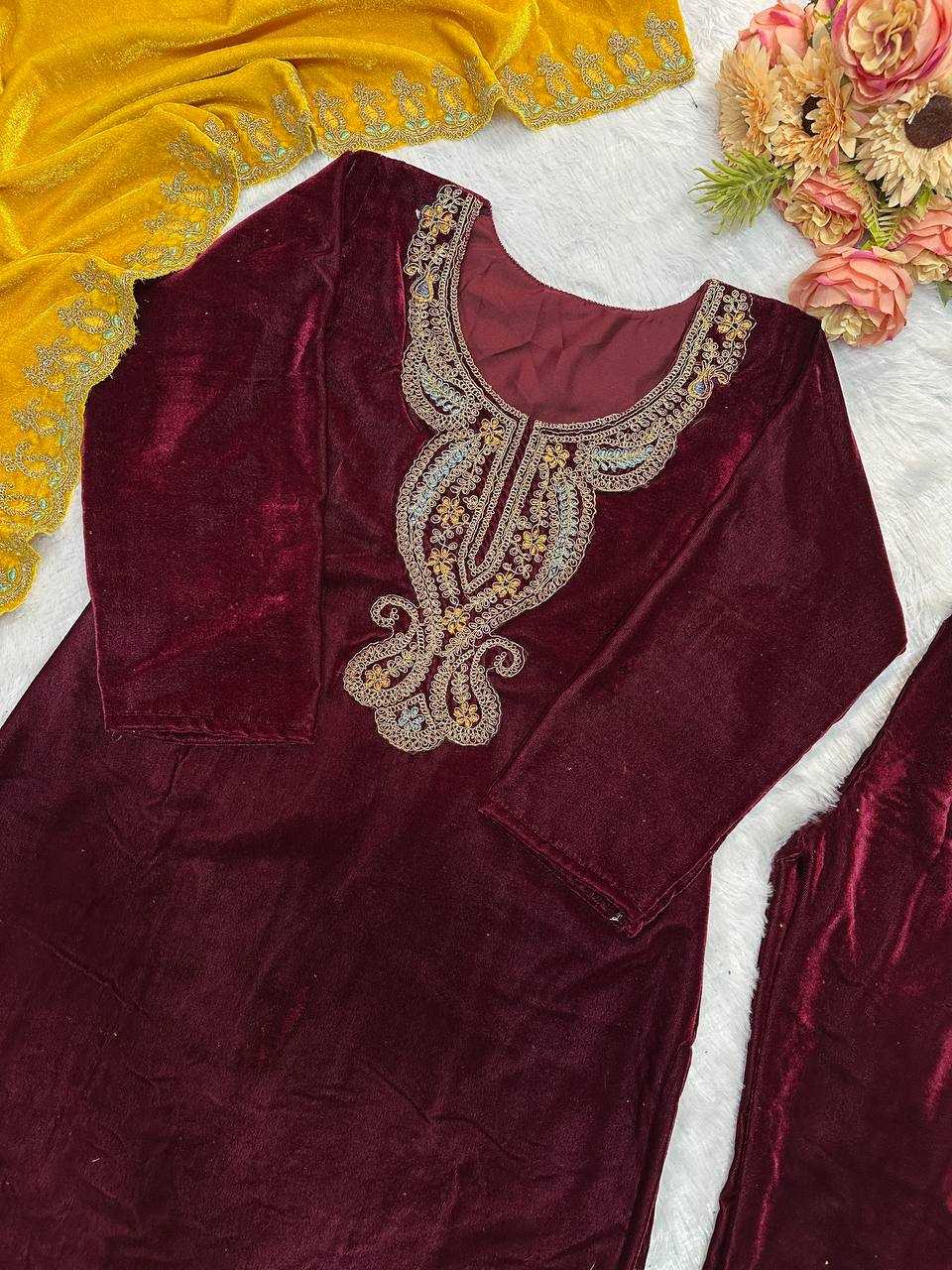 YNF VELEVT KESH147 234 SUITS & DRESSES WHOLESALE VELVET PARTY WEAR EMBROIDERY SUITS MANUFACTURE- Kapda Export