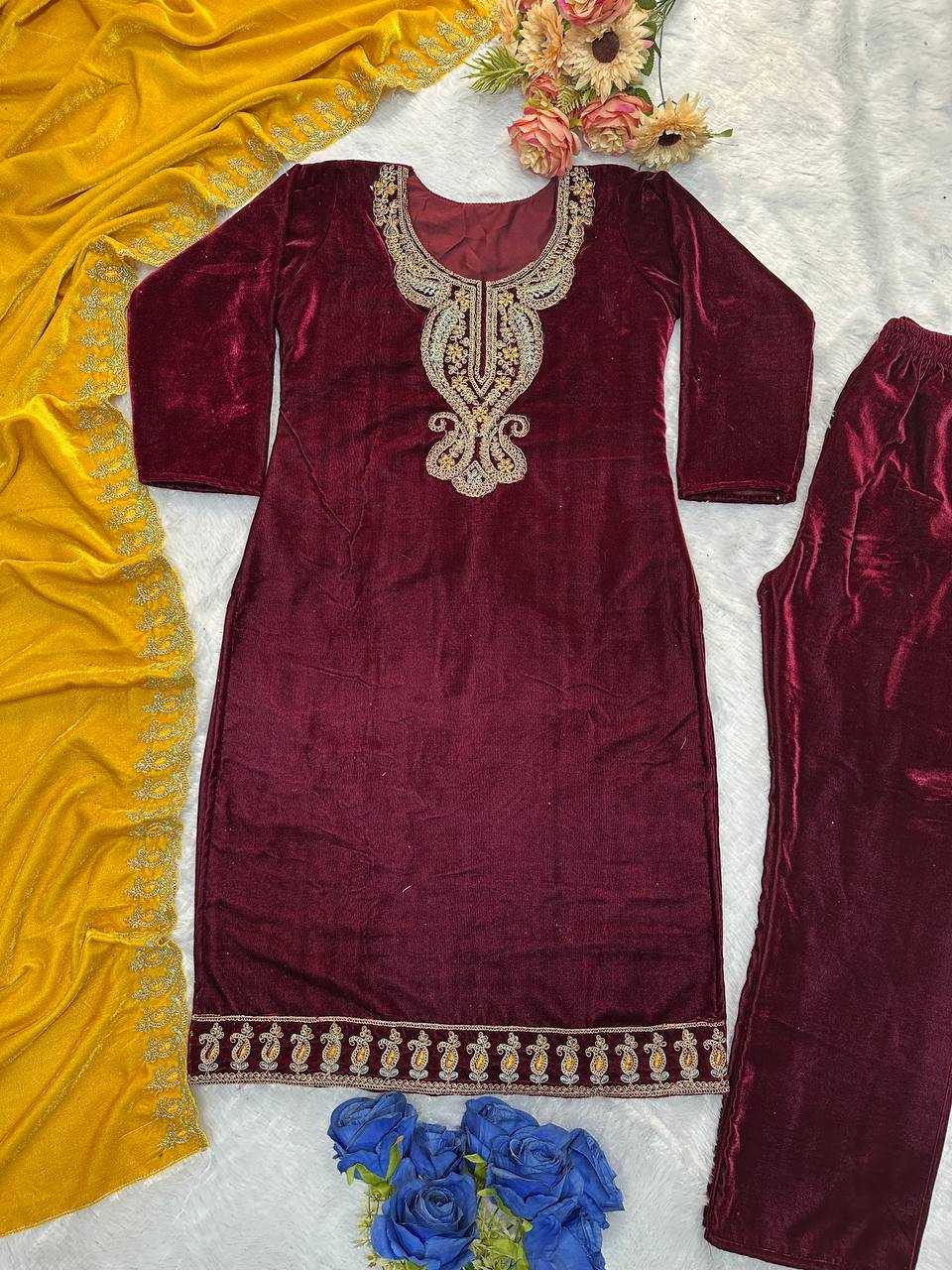 YNF VELEVT KESH147 234 SUITS & DRESSES WHOLESALE VELVET PARTY WEAR EMBROIDERY SUITS MANUFACTURE- Kapda Export