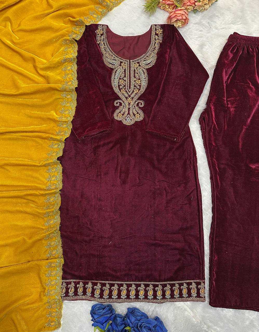 YNF VELEVT KESH147 234 SUITS & DRESSES WHOLESALE VELVET PARTY WEAR EMBROIDERY SUITS MANUFACTURE- Kapda Export