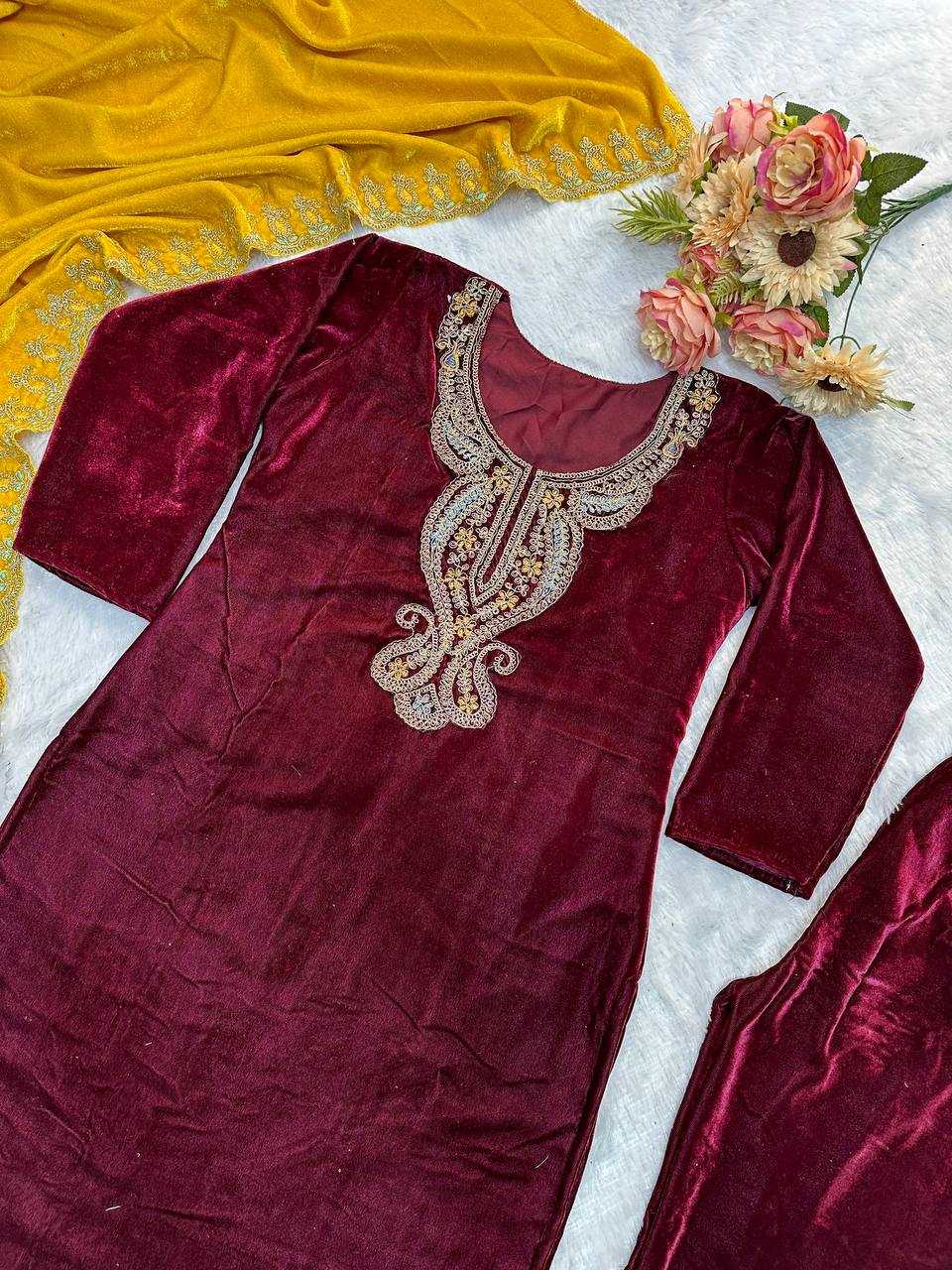 YNF VELEVT KESH147 234 SUITS & DRESSES WHOLESALE VELVET PARTY WEAR EMBROIDERY SUITS MANUFACTURE- Kapda Export