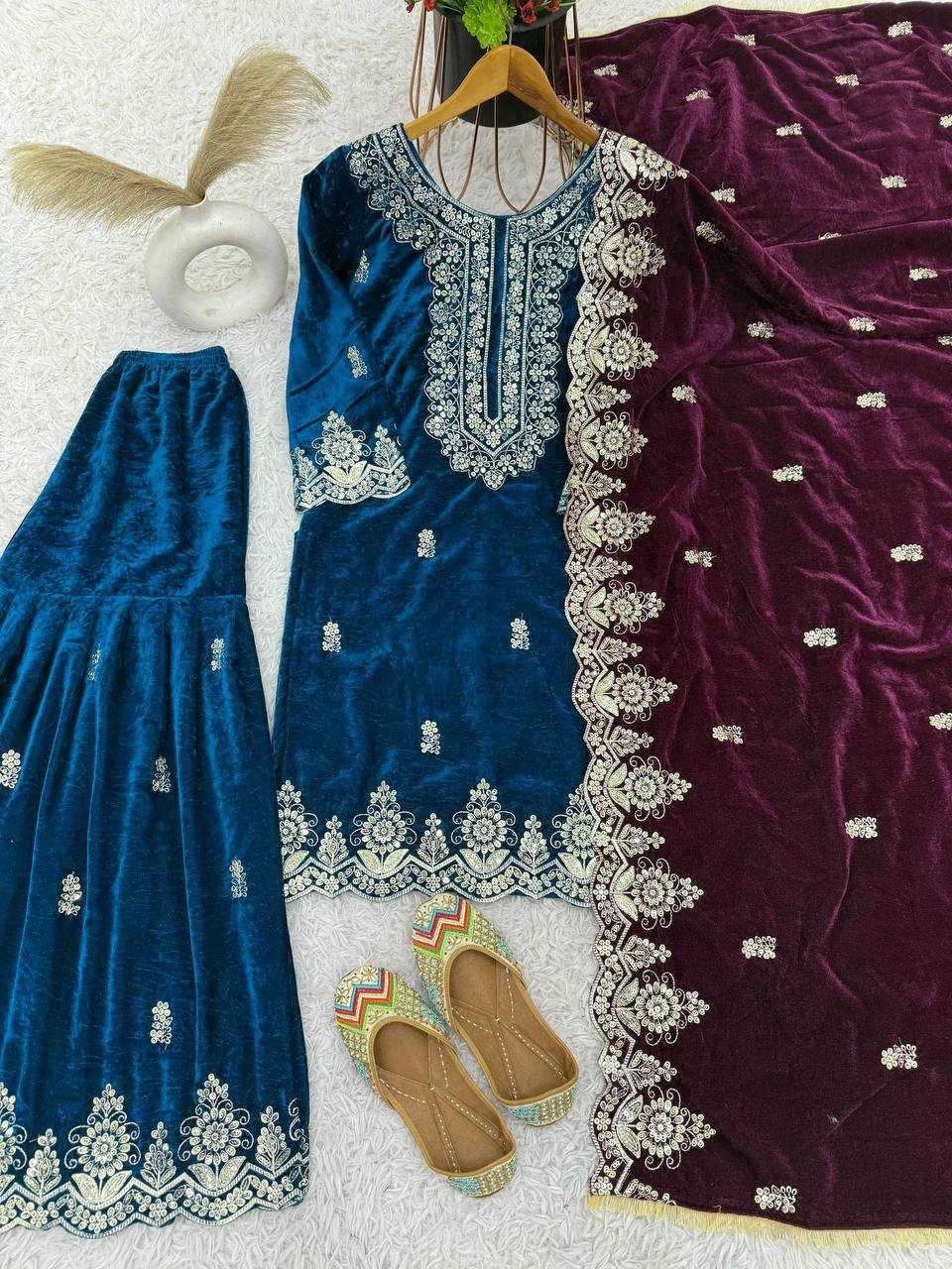 YNF VELVET KESH123 5212 SUITS & DRESSES WHOLESALE EMBROIDEREY WEDDING SHARARA SALWAR VELVET SUITS MANUFACTURE- Kapda Export