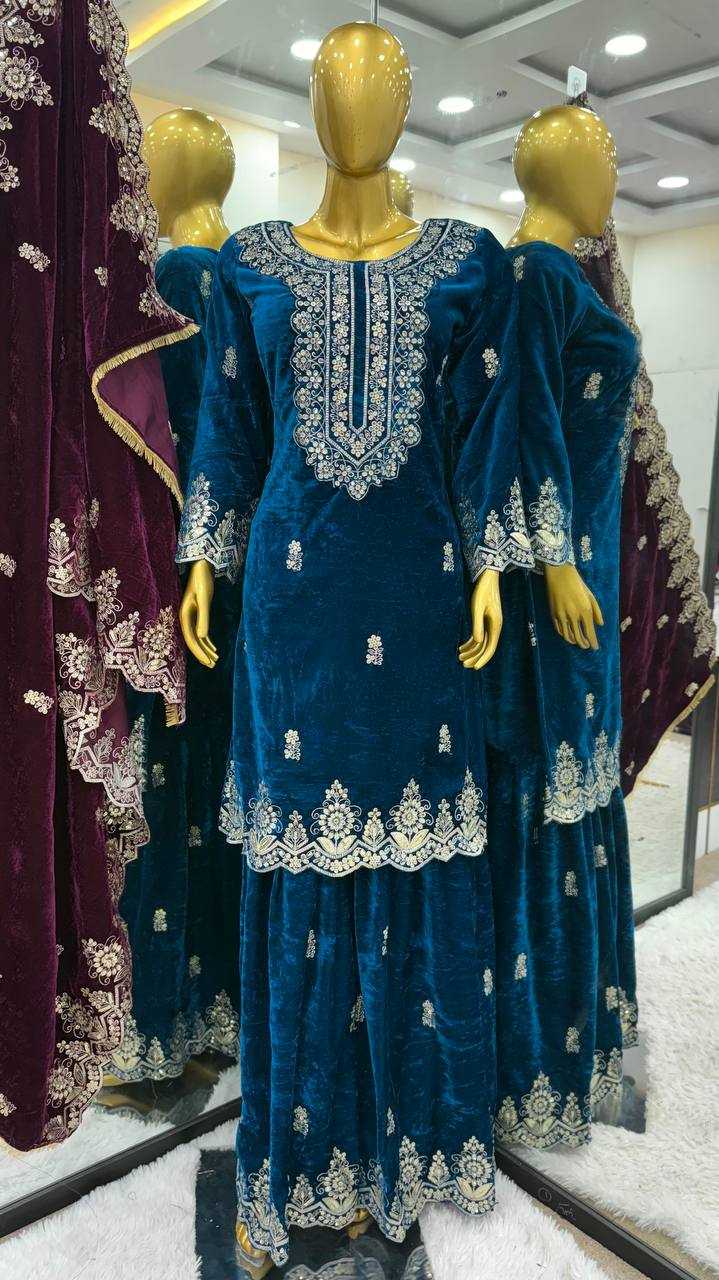 YNF VELVET KESH123 5212 SUITS & DRESSES WHOLESALE EMBROIDEREY WEDDING SHARARA SALWAR VELVET SUITS MANUFACTURE- Kapda Export