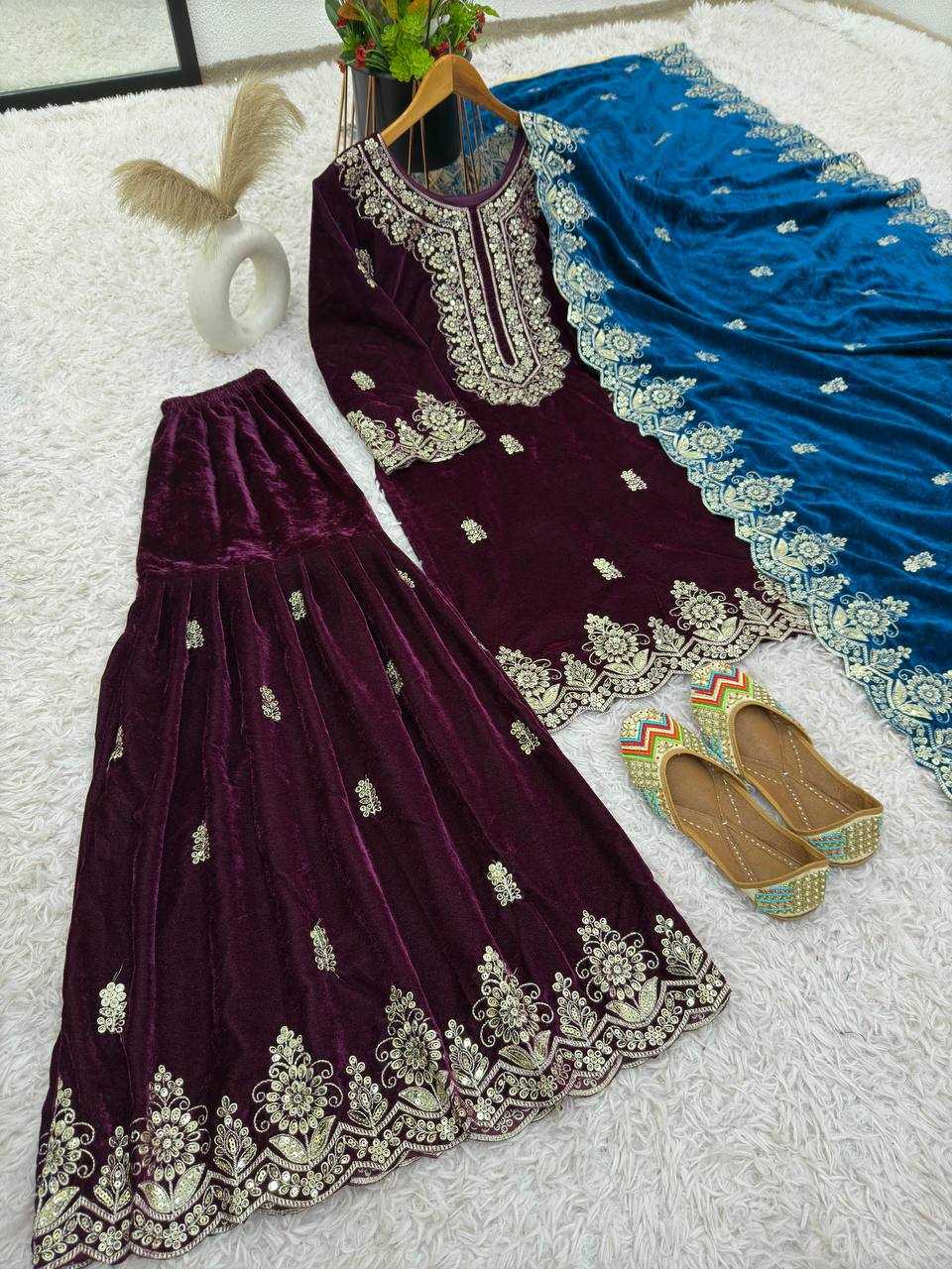 YNF VELVET KESH123 5212 SUITS & DRESSES WHOLESALE EMBROIDEREY WEDDING SHARARA SALWAR VELVET SUITS MANUFACTURE- Kapda Export