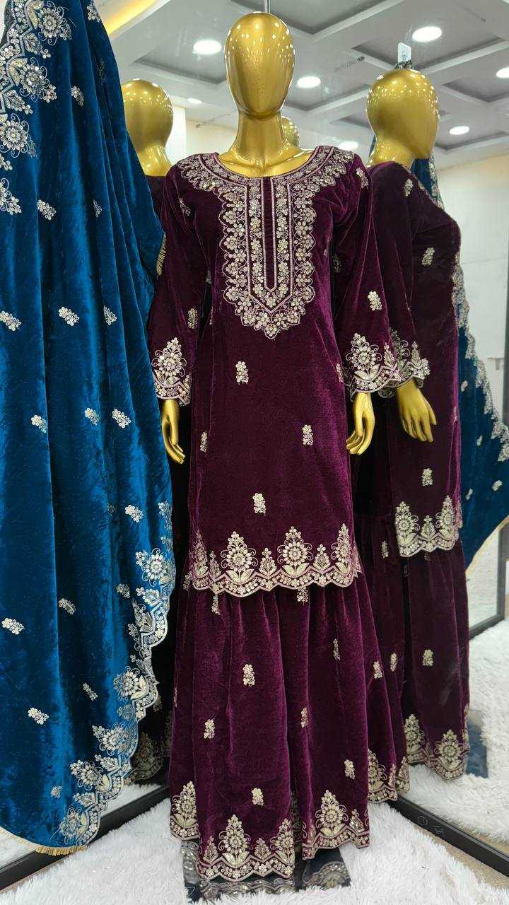 YNF VELVET KESH123 5212 SUITS & DRESSES WHOLESALE EMBROIDEREY WEDDING SHARARA SALWAR VELVET SUITS MANUFACTURE- Kapda Export