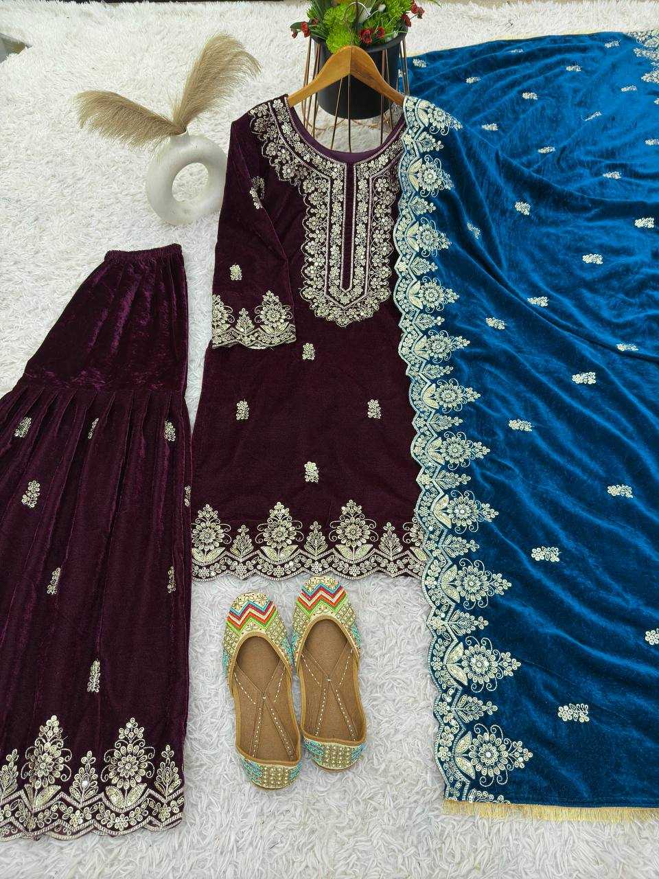 YNF VELVET KESH123 5212 SUITS & DRESSES WHOLESALE EMBROIDEREY WEDDING SHARARA SALWAR VELVET SUITS MANUFACTURE- Kapda Export