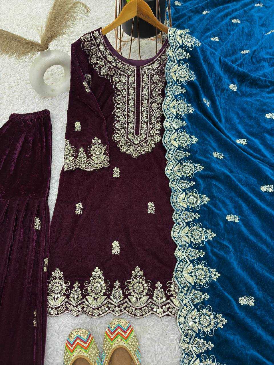 YNF VELVET KESH123 5212 SUITS & DRESSES WHOLESALE EMBROIDEREY WEDDING SHARARA SALWAR VELVET SUITS MANUFACTURE- Kapda Export