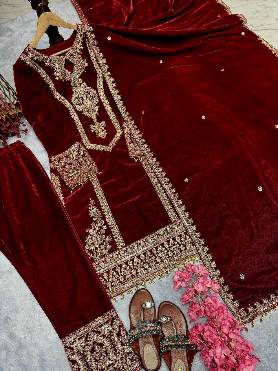 YNF VELVET KESH141 1072 SUITS & DRESSES WHOLESALE PARTY WEAR PAKISTANI EMBROIDERY VELVET EID COLLECTIONS SUITS MANUFACTURE- Kapda Export