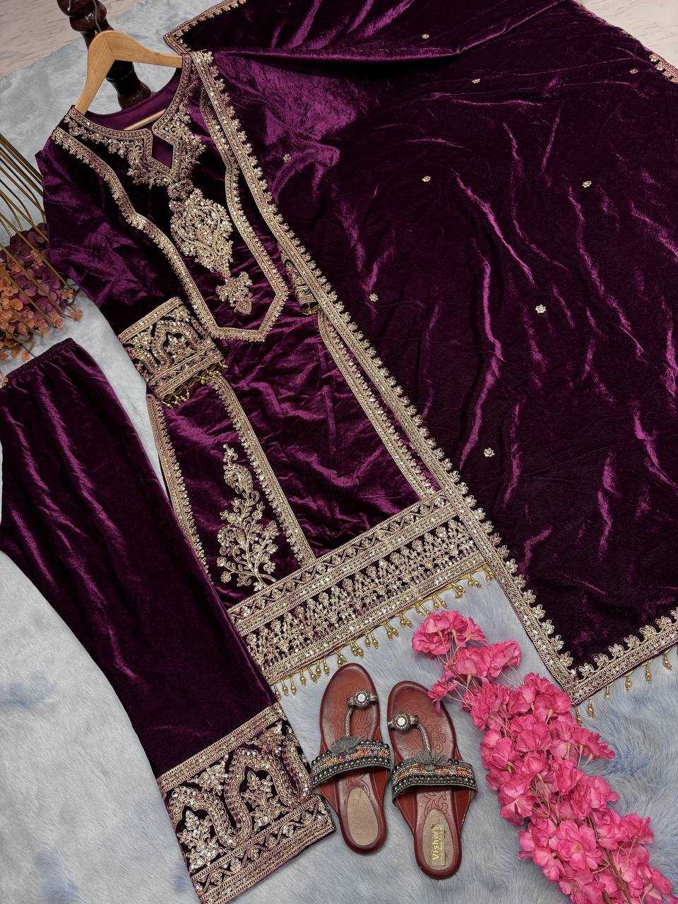 YNF VELVET KESH141 1072 SUITS & DRESSES WHOLESALE VELVET EMBROIDERY FLOOR LENGTH LONG KURTI SUITS MANUFACTURE- Kapda Export