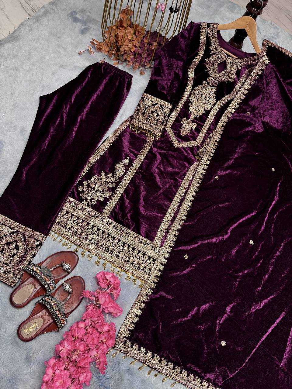 YNF VELVET KESH141 1072 SUITS & DRESSES WHOLESALE VELVET EMBROIDERY FLOOR LENGTH LONG KURTI SUITS MANUFACTURE- Kapda Export