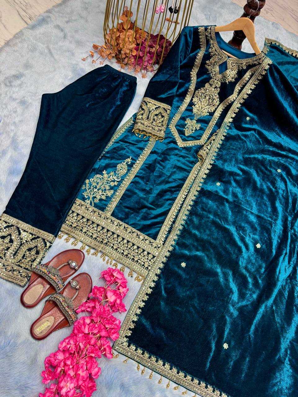 YNF VELVET KESH141 1072 SUITS & DRESSES WHOLESALE VELVET EMBROIDERY FLOOR LENGTH LONG KURTI SUITS MANUFACTURE- Kapda Export