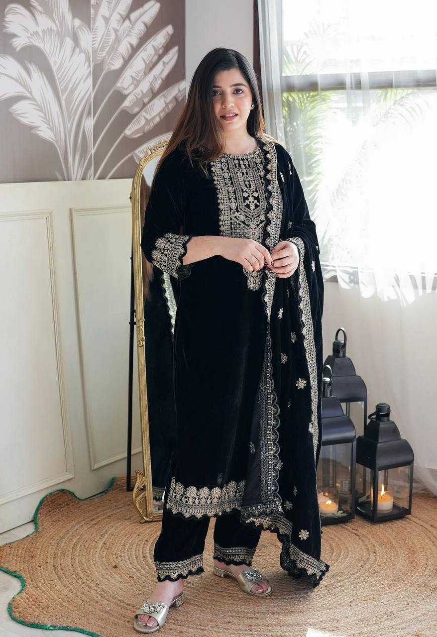 YNF VELVET KESH147 231 SUITS & DRESSES WHOLESALE EMBROPIDERY VELVET PARTY WEAR BLACK SUITS MANUFACTURE- Kapda Export