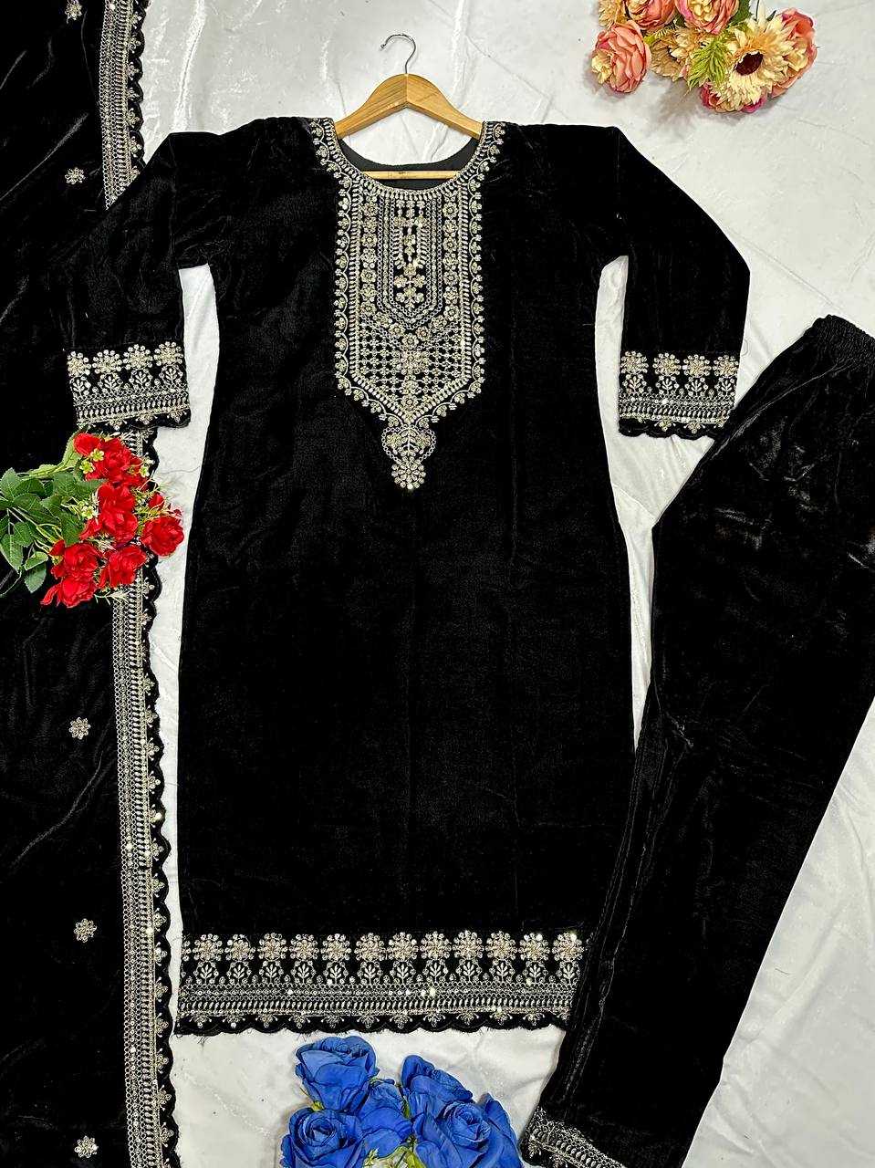 YNF VELVET KESH147 231 SUITS & DRESSES WHOLESALE EMBROPIDERY VELVET PARTY WEAR BLACK SUITS MANUFACTURE- Kapda Export