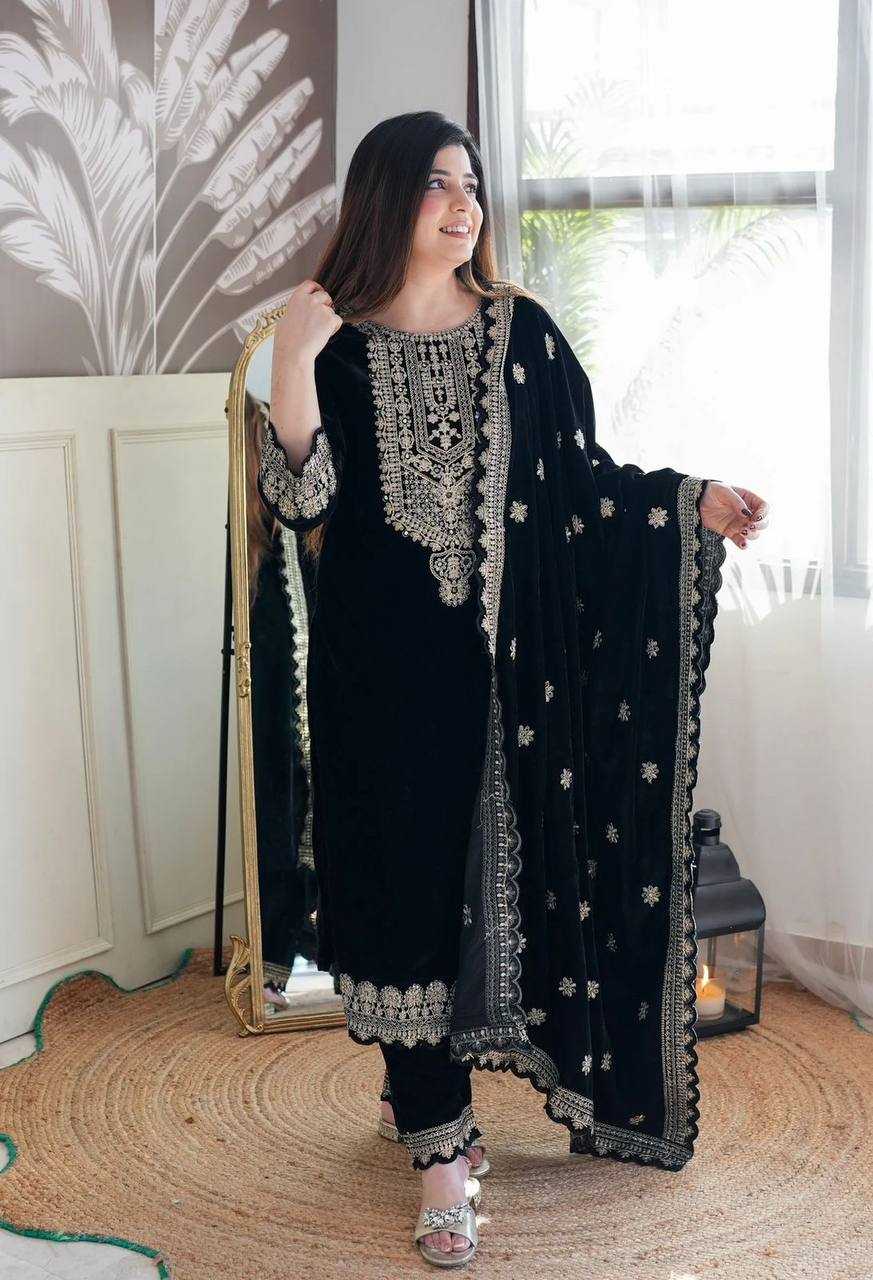 YNF VELVET KESH147 231 SUITS & DRESSES WHOLESALE EMBROPIDERY VELVET PARTY WEAR BLACK SUITS MANUFACTURE- Kapda Export