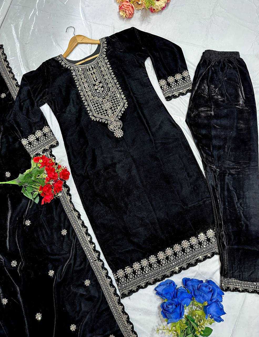 YNF VELVET KESH147 231 SUITS & DRESSES WHOLESALE EMBROPIDERY VELVET PARTY WEAR BLACK SUITS MANUFACTURE- Kapda Export