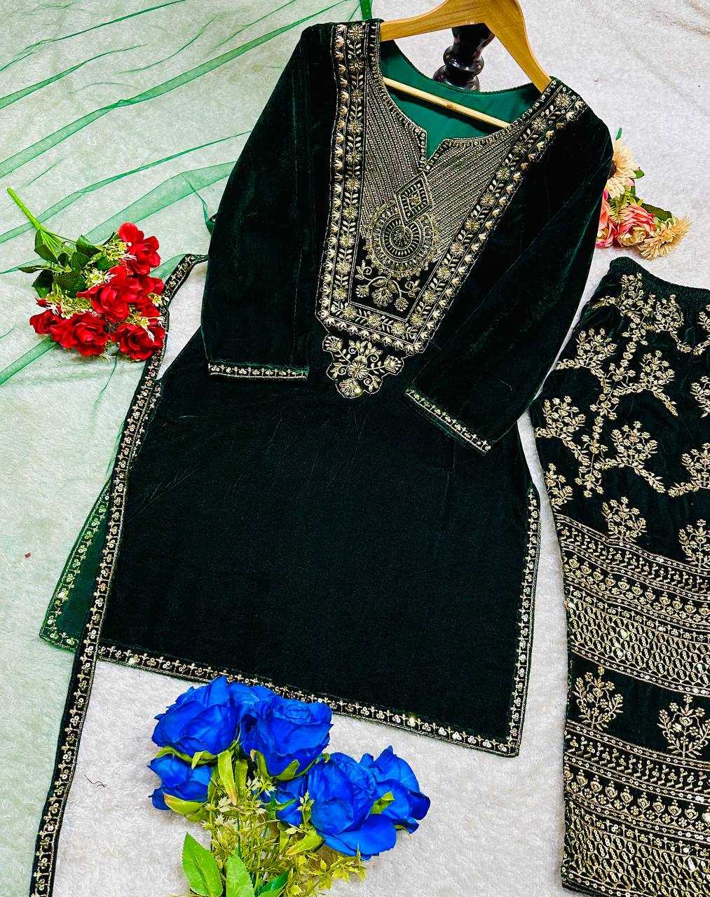 YNF VELVET KESH147 232 SUITS & DRESSES WHOLESALE EMBROPIDERY VELVET PARTY WEAR BLUE SUITS MANUFACTURE- Kapda Export