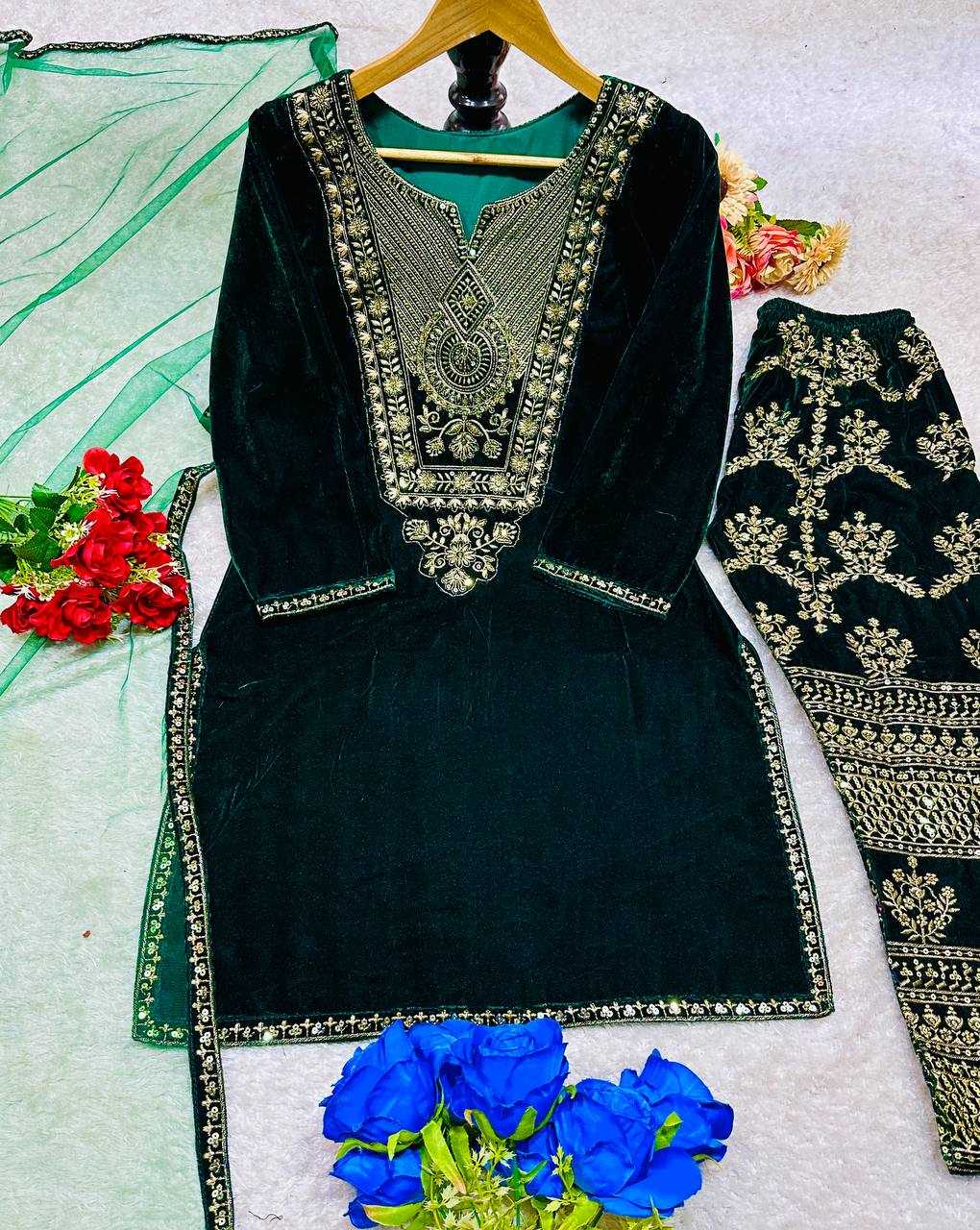 YNF VELVET KESH147 232 SUITS & DRESSES WHOLESALE EMBROPIDERY VELVET PARTY WEAR BLUE SUITS MANUFACTURE- Kapda Export