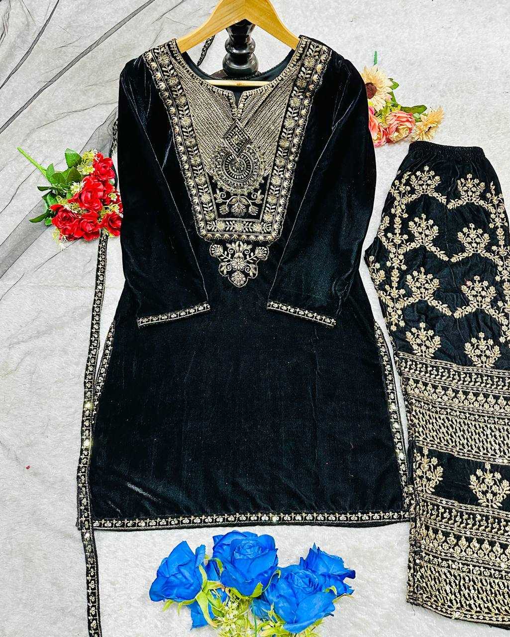 YNF VELVET KESH147 232 SUITS & DRESSES WHOLESALE EMBROPIDERY VELVET PARTY WEAR BLUE SUITS MANUFACTURE- Kapda Export