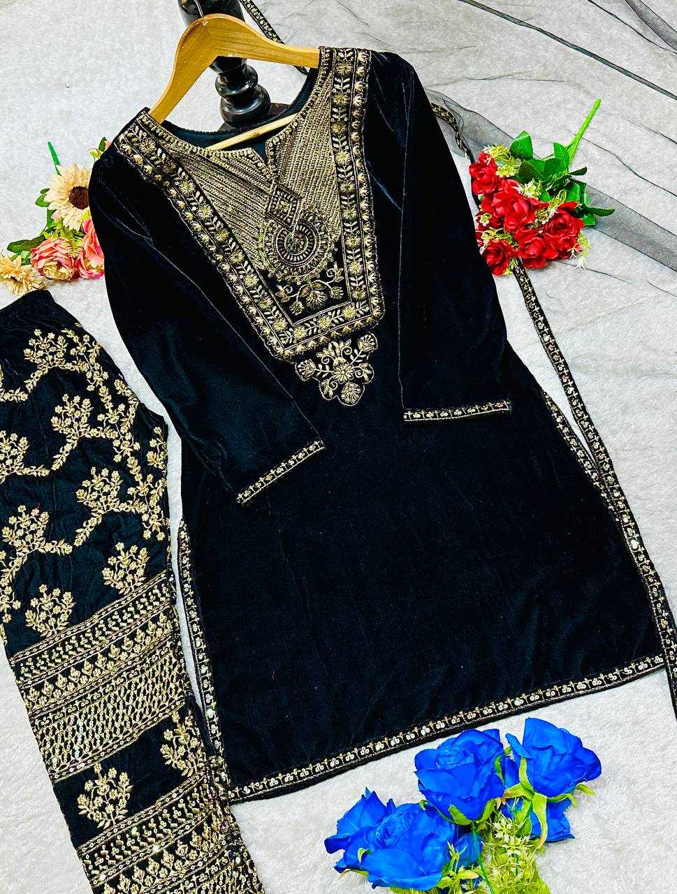 YNF VELVET KESH147 232 SUITS & DRESSES WHOLESALE EMBROPIDERY VELVET PARTY WEAR BLUE SUITS MANUFACTURE- Kapda Export