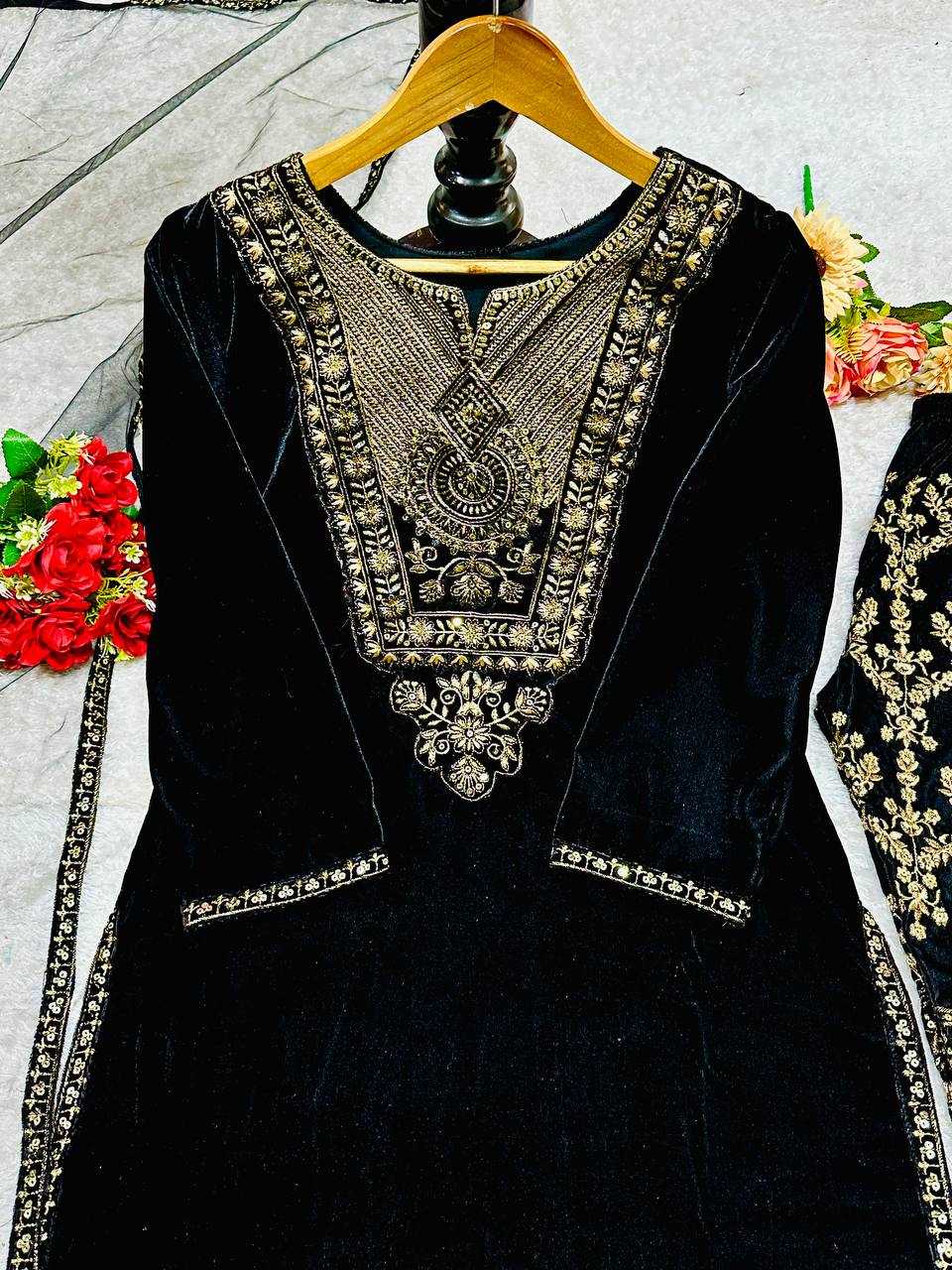 YNF VELVET KESH147 232 SUITS & DRESSES WHOLESALE EMBROPIDERY VELVET PARTY WEAR BLUE SUITS MANUFACTURE- Kapda Export