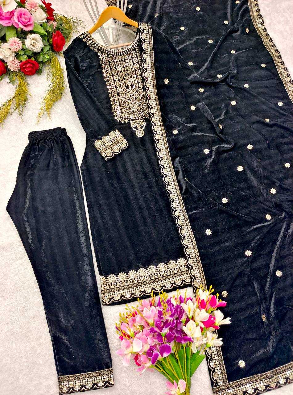 YNF VELVET KESH156 101 SUITS & DRESSES WHOLESALE EMBROPIDERY VELVET LONG KURTI BLACK SUITS MANUFACTURE- Kapda Export