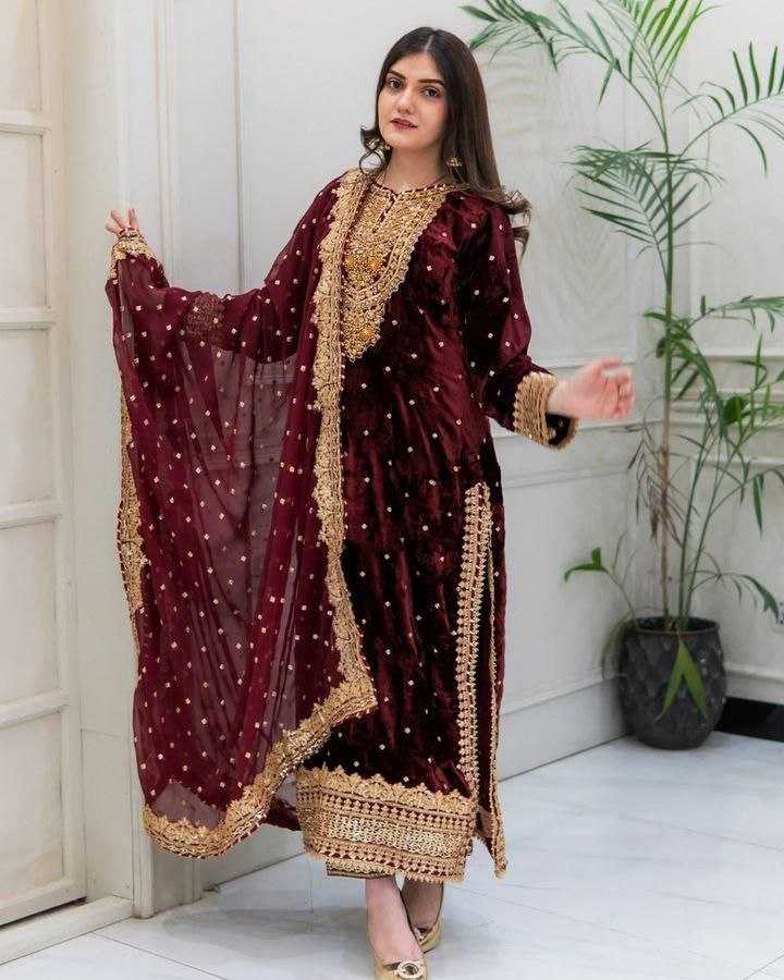 YNF VELVET KESH158 6002 SUITS & DRESSES WHOLESALE EMBROPIDERY VELVET PARTY WEAR LONG KURTI SUITS MANUFACTURE- Kapda Export