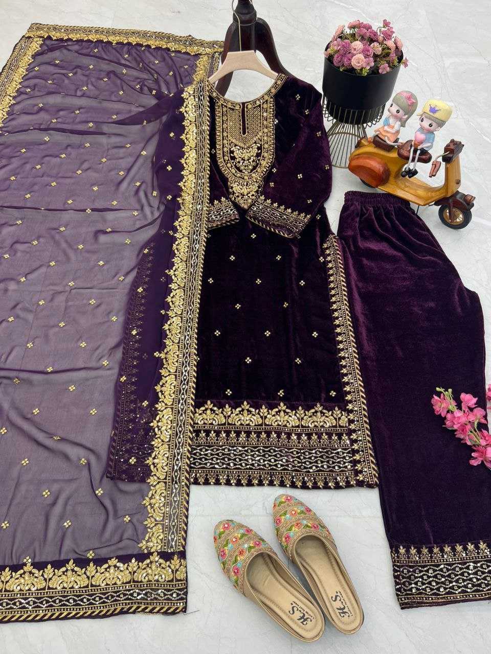 YNF VELVET KESH158 6002 SUITS & DRESSES WHOLESALE EMBROPIDERY VELVET PARTY WEAR LONG KURTI SUITS MANUFACTURE- Kapda Export