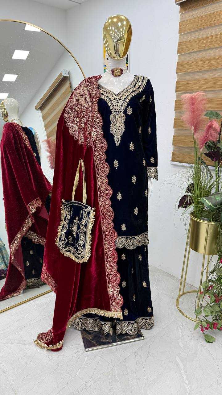 YNF VELVET KESH158 9001 SUITS & DRAESSES WHOLESALE EMBROIDEREY WEDDING SHARARA SALWAR VELVET SUITS MANUFACTURE- Kapda Export