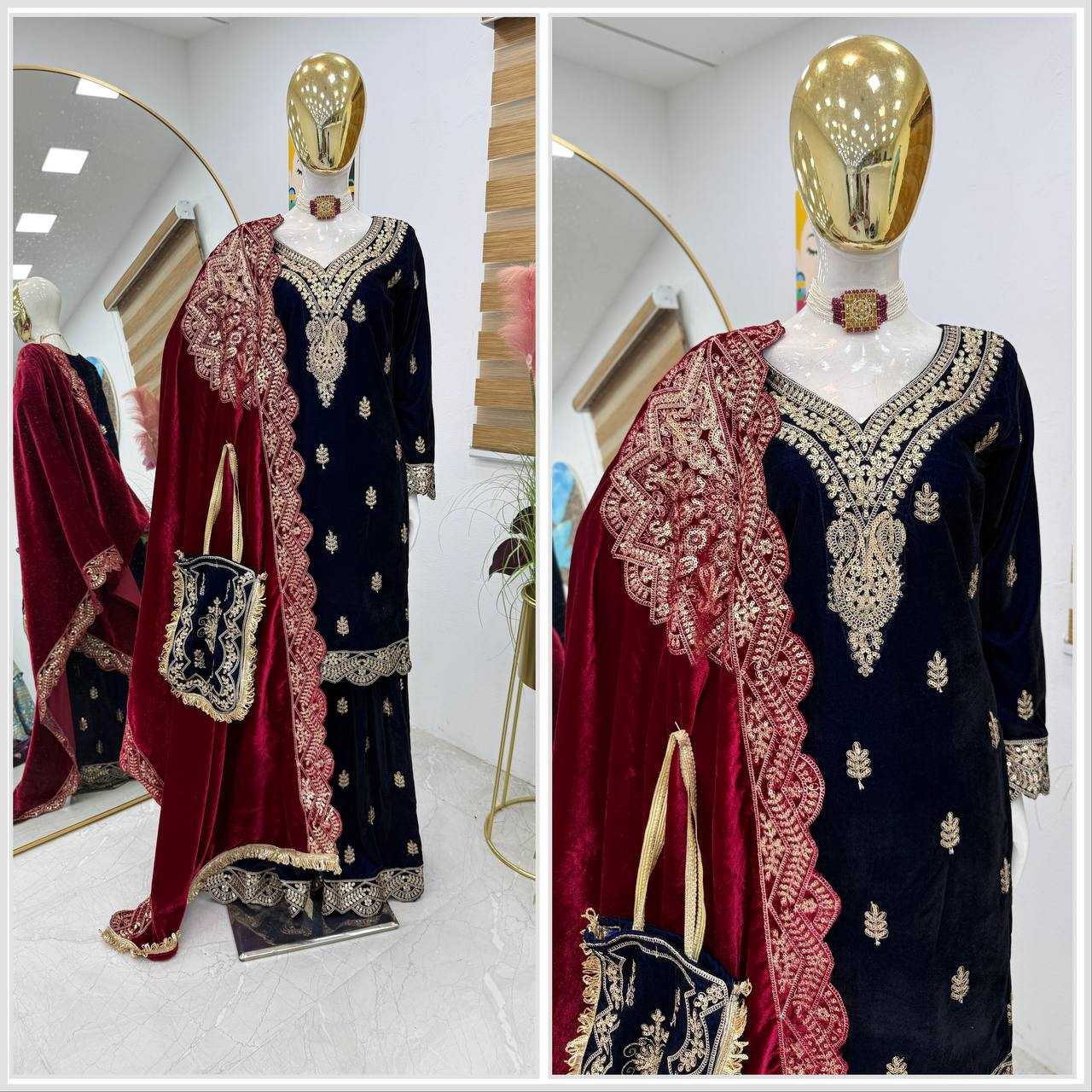 YNF VELVET KESH158 9001 SUITS & DRAESSES WHOLESALE EMBROIDEREY WEDDING SHARARA SALWAR VELVET SUITS MANUFACTURE- Kapda Export