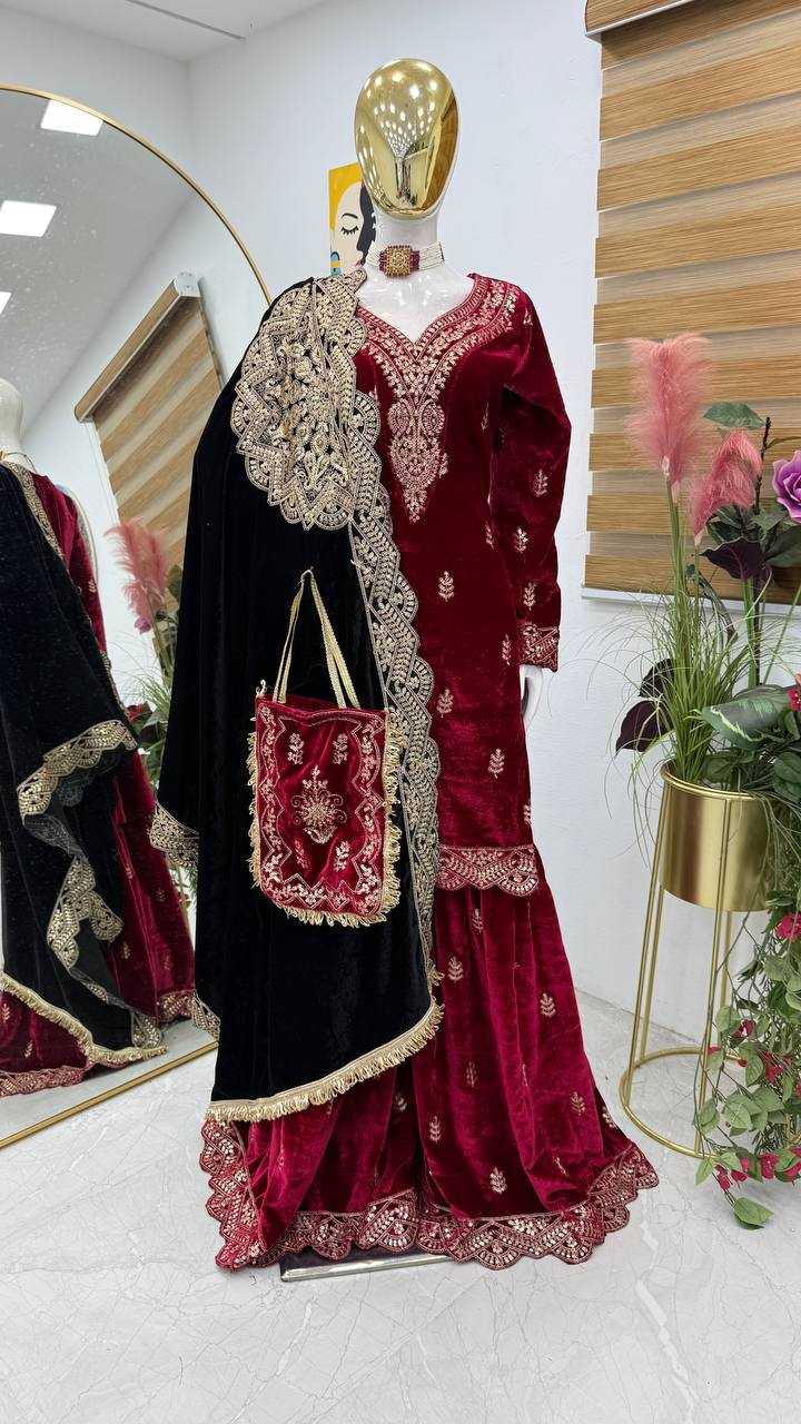 YNF VELVET KESH158 9001 SUITS & DRAESSES WHOLESALE EMBROIDEREY WEDDING SHARARA SALWAR VELVET SUITS MANUFACTURE- Kapda Export