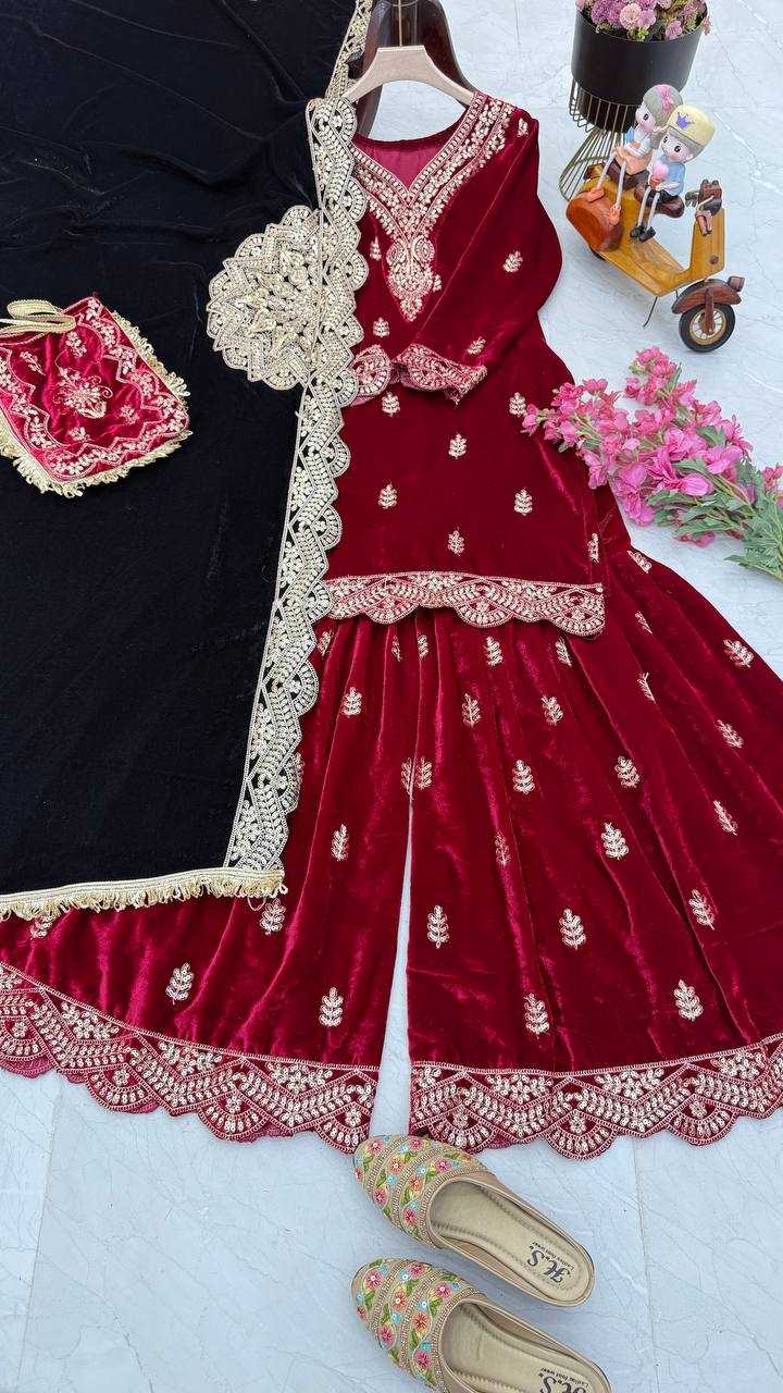 YNF VELVET KESH158 9001 SUITS & DRAESSES WHOLESALE EMBROIDEREY WEDDING SHARARA SALWAR VELVET SUITS MANUFACTURE- Kapda Export