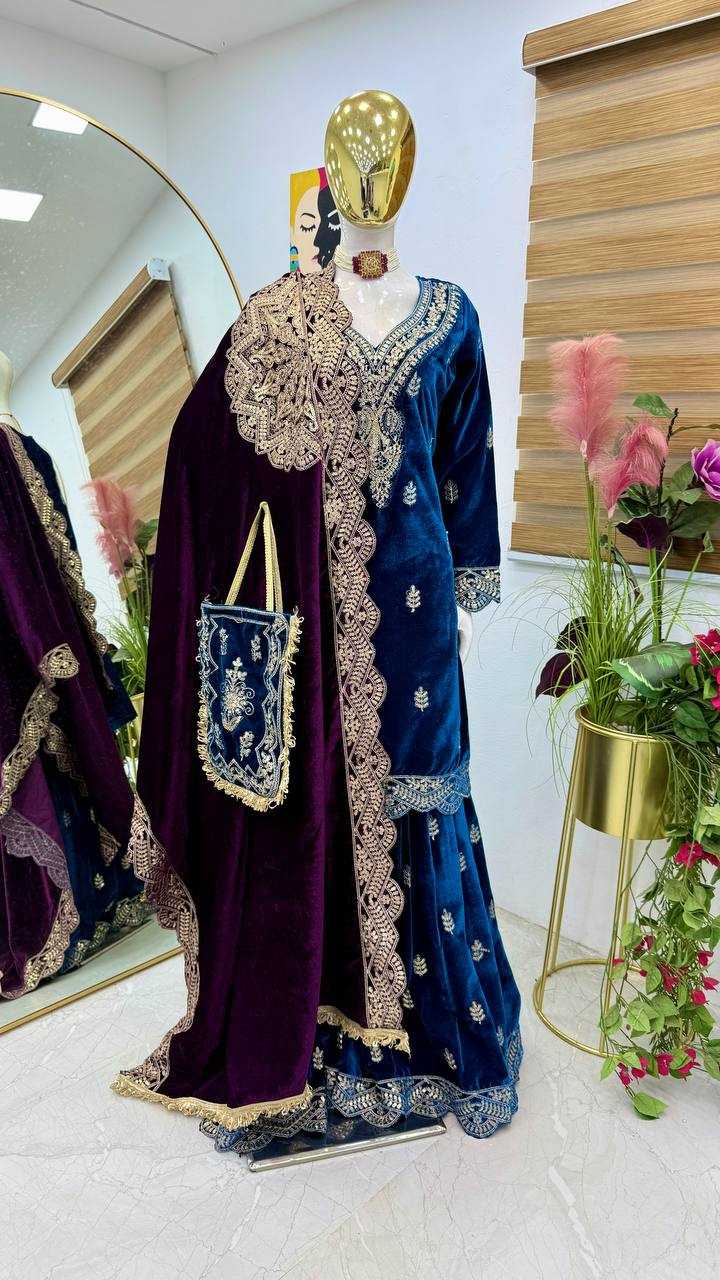 YNF VELVET KESH158 9001 SUITS & DRAESSES WHOLESALE EMBROIDEREY WEDDING SHARARA SALWAR VELVET SUITS MANUFACTURE- Kapda Export