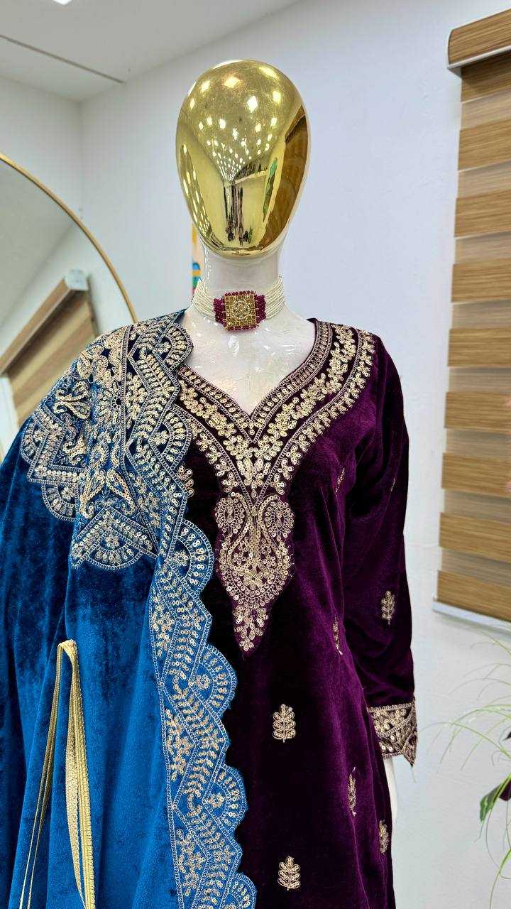 YNF VELVET KESH158 9001 SUITS & DRAESSES WHOLESALE EMBROIDEREY WEDDING SHARARA SALWAR VELVET SUITS MANUFACTURE- Kapda Export