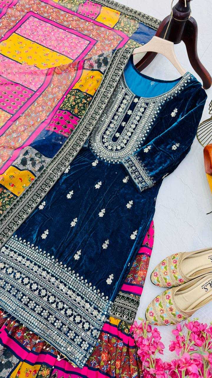 YNF VELVET KESH158 9002 SUITS & DRESSES WHOLESALE EMBROIDEREY WEDDING SHARARA SALWAR VELVET SUITS MANUFACTURE- Kapda Export