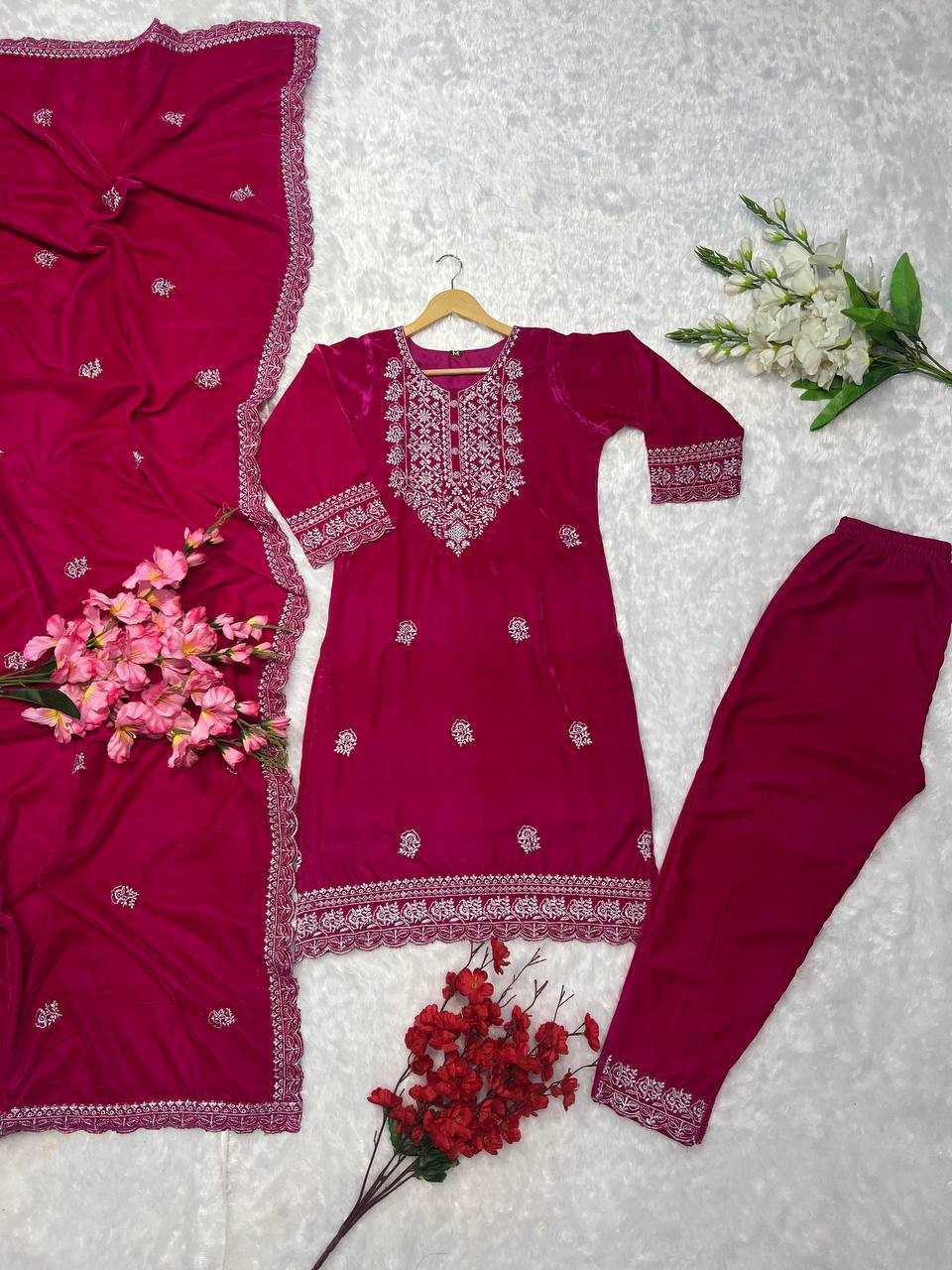 YNF VELVET KESH164 G79 SUITS & DRESSES WHOLESALE EMBROPIDERY VELVET WEDDING BLUE SUITS MANUFACTURE- Kapda Export