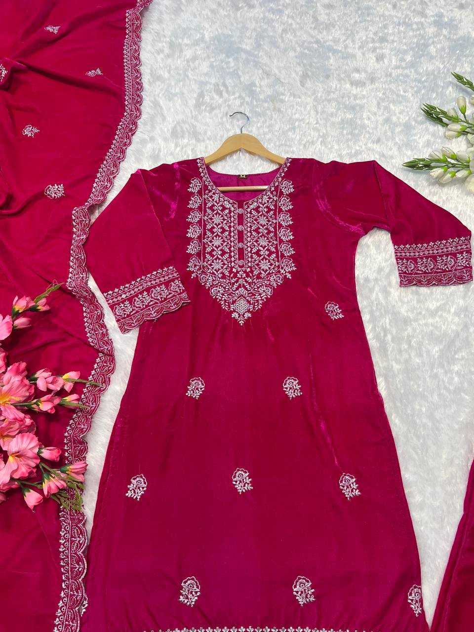 YNF VELVET KESH164 G79 SUITS & DRESSES WHOLESALE EMBROPIDERY VELVET WEDDING BLUE SUITS MANUFACTURE- Kapda Export