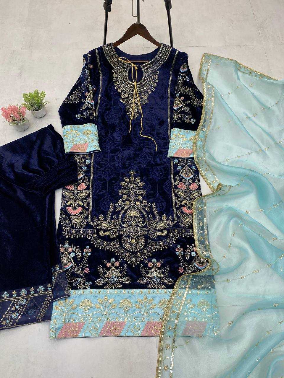 YNF VELVET RIN141 1889 SUITS & DRESSES WHOLESALE EMBROIDEREY PARTY WEAR LONG KURTI VELVET SUITS MANUFACTURE- Kapda Export