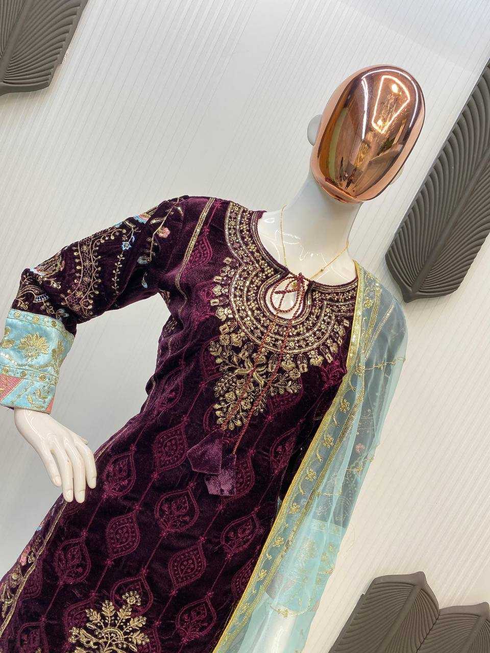 YNF VELVET RIN141 1889 SUITS & DRESSES WHOLESALE EMBROIDEREY PARTY WEAR LONG KURTI VELVET SUITS MANUFACTURE- Kapda Export