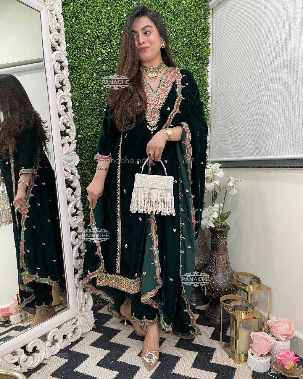 YNF VELVET RIN1411894A SUITS & DRESSES WHOLESAL PAKISTANI EMBROIDERY VELVET EID COLLECTIONS SUITS MANUFACTURE- Kapda Export