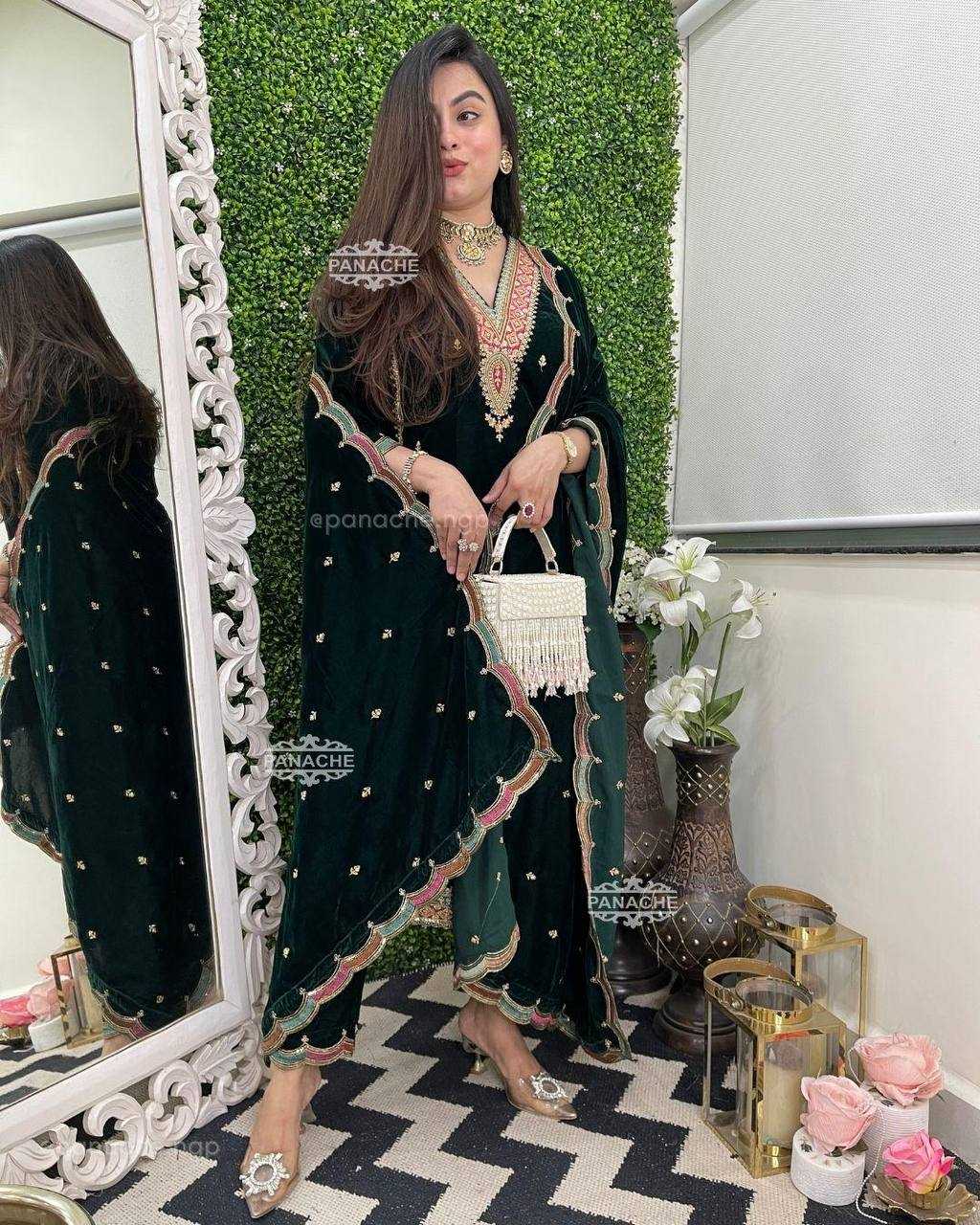 YNF VELVET RIN1411894A SUITS & DRESSES WHOLESAL PAKISTANI EMBROIDERY VELVET EID COLLECTIONS SUITS MANUFACTURE- Kapda Export