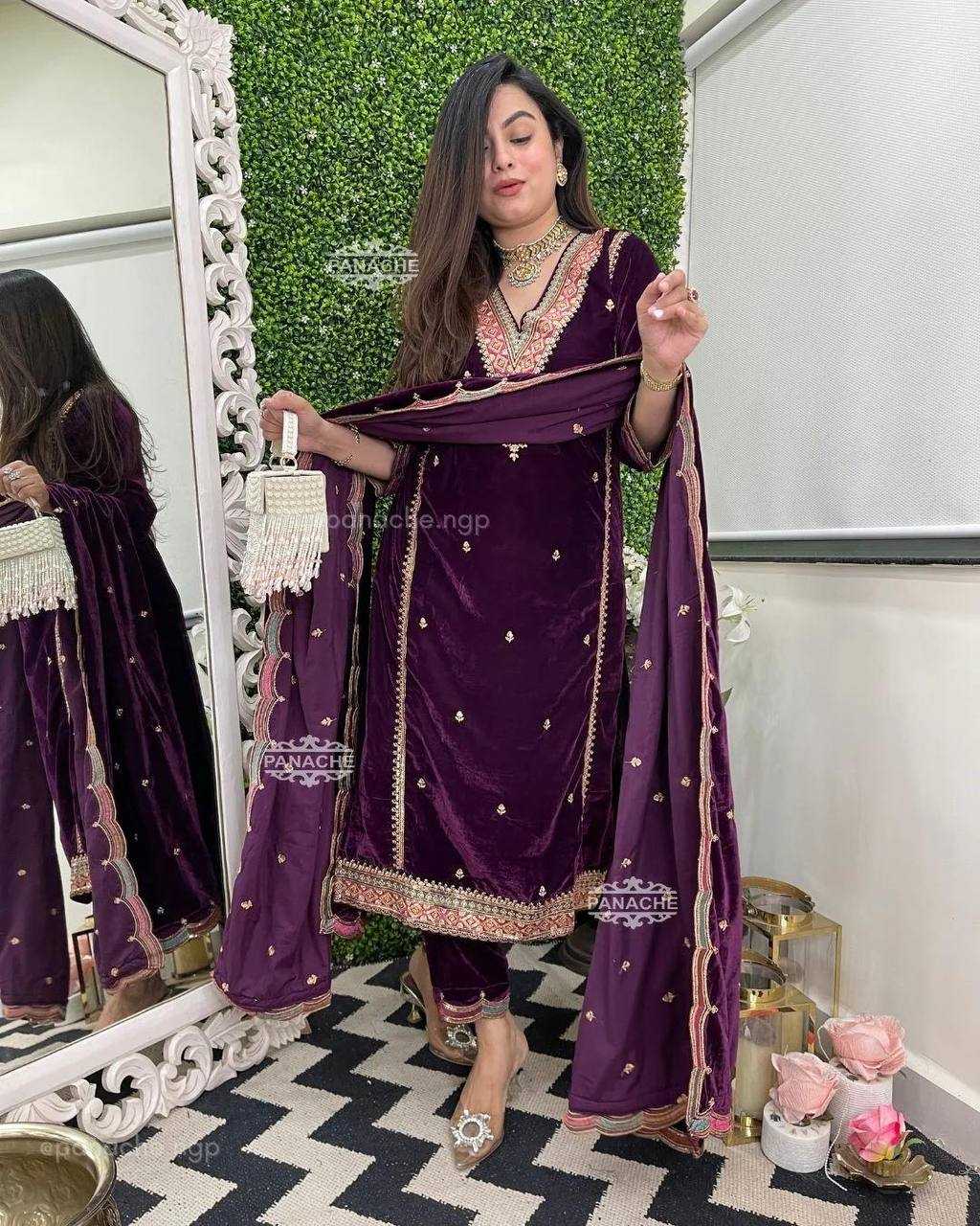 YNF VELVET RIN1411894A SUITS & DRESSES WHOLESAL PAKISTANI EMBROIDERY VELVET EID COLLECTIONS SUITS MANUFACTURE- Kapda Export