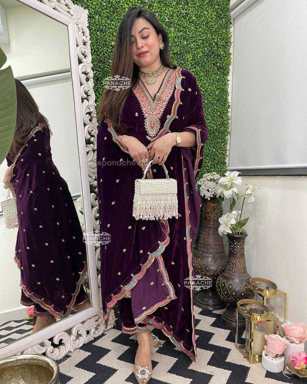 YNF VELVET RIN1411894A SUITS & DRESSES WHOLESAL PAKISTANI EMBROIDERY VELVET EID COLLECTIONS SUITS MANUFACTURE- Kapda Export