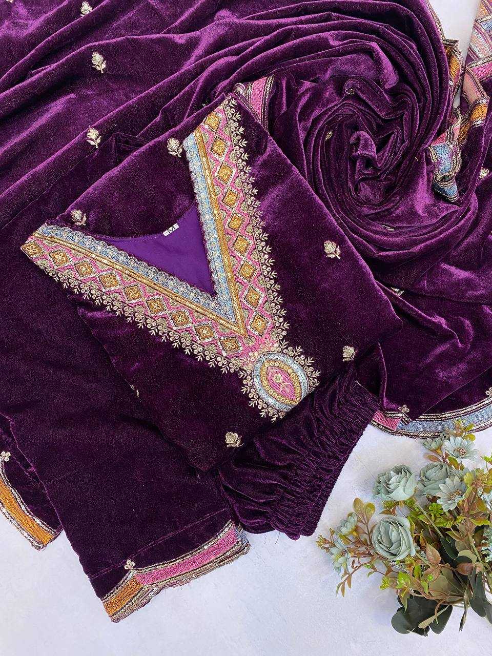 YNF VELVET RIN1411894A SUITS & DRESSES WHOLESAL PAKISTANI EMBROIDERY VELVET EID COLLECTIONS SUITS MANUFACTURE- Kapda Export