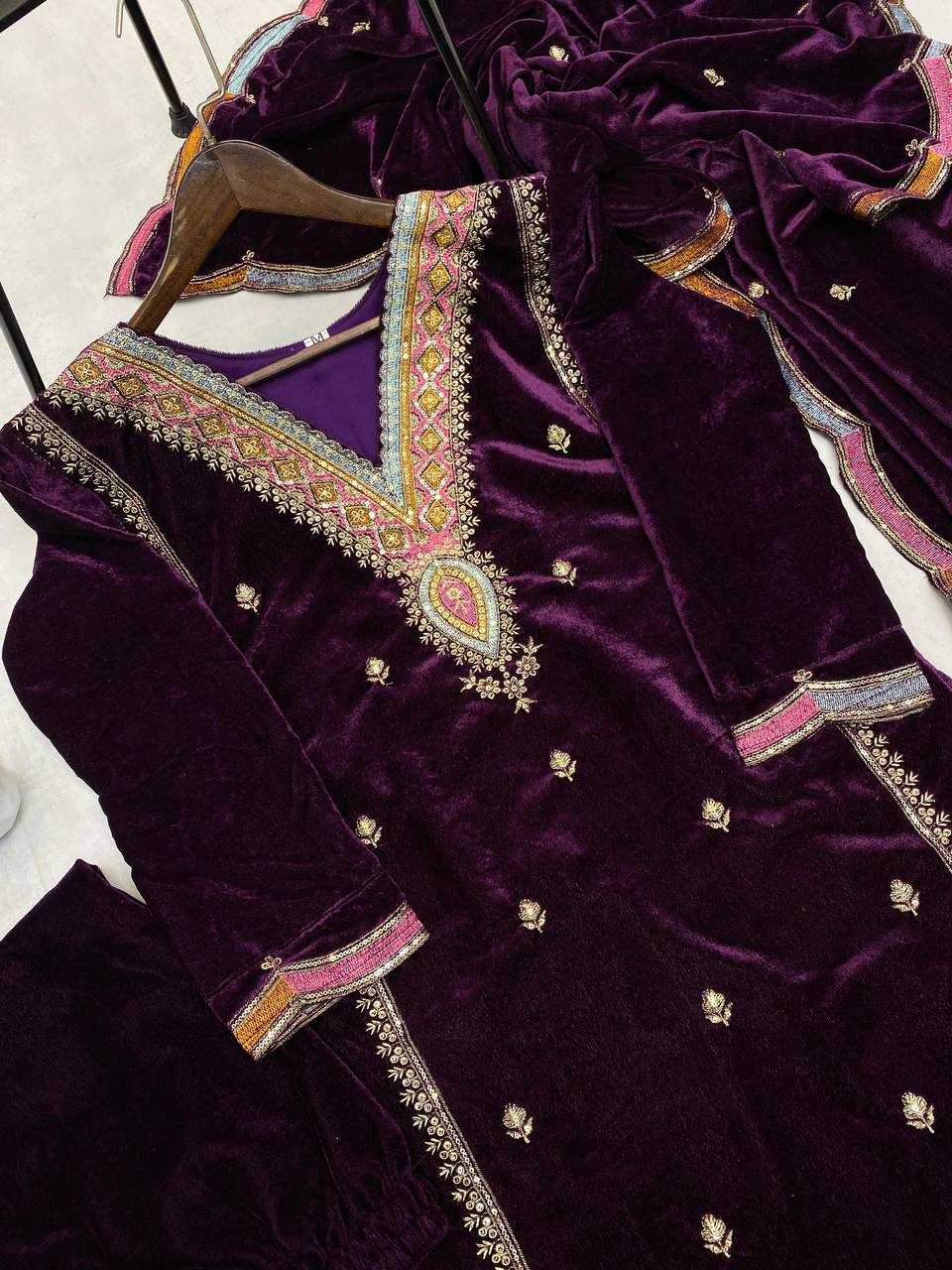 YNF VELVET RIN1411894A SUITS & DRESSES WHOLESAL PAKISTANI EMBROIDERY VELVET WEDDING SUITS MANUFACTURE- Kapda Export